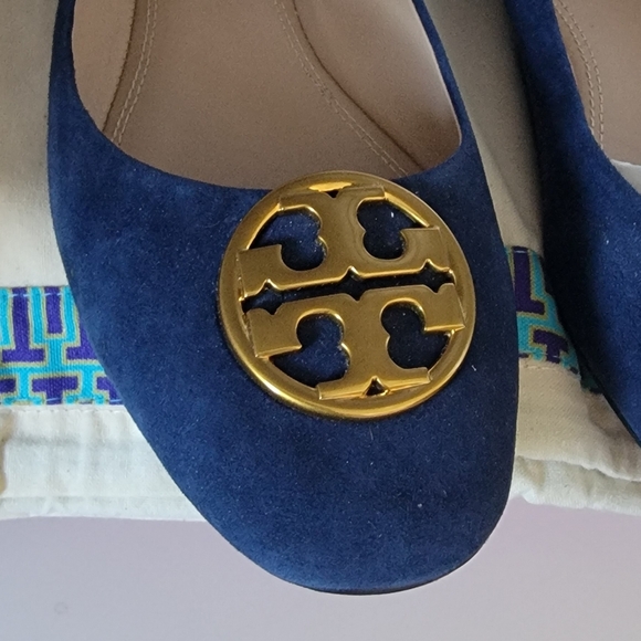 NIB Tory Burch Chelsea Cap-Toe Leather Ballet Flat, Perfect Navy Size 8 - Picture 4 of 12